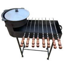 Набор Мангал с печью для казана и узбекский казан на 12 литров, набор шампуров