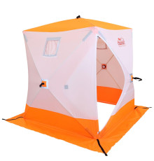 Зимняя палатка куб для рыбалки СЛЕДОПЫТ 1,5 х1,5 м, Oxford 210D PU 1000, 2-местная, цв. бело-оранж.