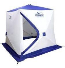 Палатка зимняя куб СЛЕДОПЫТ, 3-х местная, 3 слоя, 195х195х205 цв. бело-синий (Уценка)