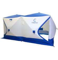 Палатка зимняя куб СЛЕДОПЫТ, 380х190, 2-х комнатная, 6 местная, 3 слоя, цв. бело-синий, арт. PF-TW-21
