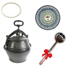 Афганский казан черный 10 литров, в комплекте шумовка, прокладка и ляган 32 см