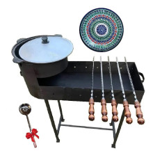 Мангал с печью для казана и узбекский казан на 12 литров, в комплекте 5 шампуров, шумовка и ляган