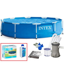Набор!!! Каркасный бассейн Intex 305x76см с фильтр-насосом 1250 л/ч, тентом и альгитинн, арт. 28202 в наборе
