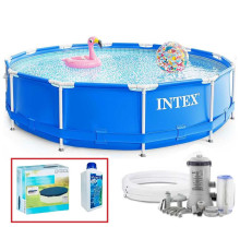 Набор!!! Каркасный бассейн Intex 366х76см с фильтр-насосом 2000 л/ч, с тентом и альгитинн, арт. 28212 в наборе