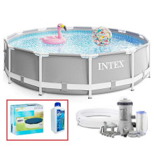 Набор!!! Каркасный бассейн Intex 366х76см с фильтр-насосом 2000 л/ч, с тентом и альгитинн, арт. 26712 в наборе